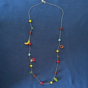 Betsey Johnson Multicolor Beaded Necklace with Leaf, Fruit and Skull Charms